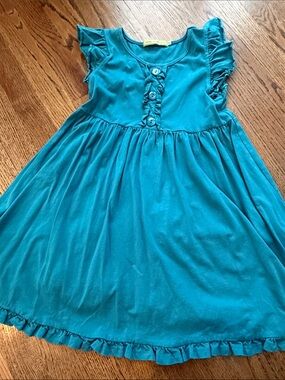 Mille loves Lily brand Girls Teal Ruffle Sleeve cotton Dress sz 10
